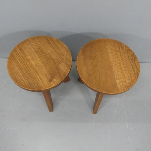 2044 - A pair of French mid-century oak low stools in the manner of Jean Prouve. Height 43cm