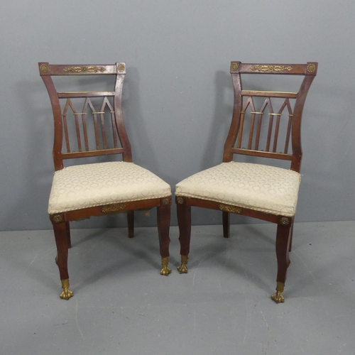 2045 - A pair of Spanish mahogany and brass mounted Esteilo Imperio or Empire chairs, by J Suarez of Madrid... 