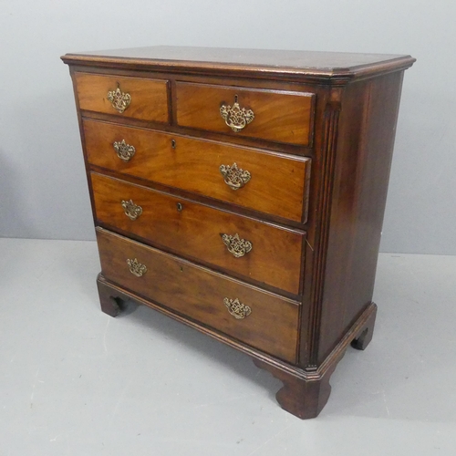 2208 - A Georgian mahogany chest of two short and three long drawers, with ornate brass pulls and bracket f... 