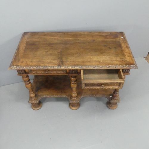 2209 - A 19th century continental walnut two-tier buffet / serving table, with two drawers, turned supports... 