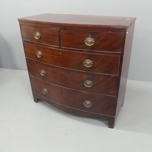 2221 - A Regency mahogany bow fronted chest of 2 short and 3 long drawers. W106cm, H101cm, D53cm.