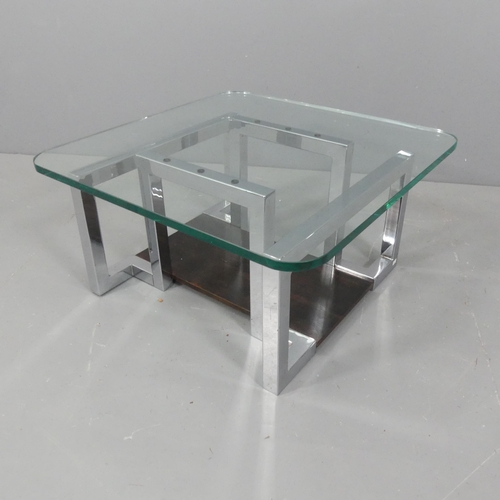 2073 - TIM BATES - A mid-century Pieff Mandarin coffee table, the thick glass top on chrome frame. Width 74... 