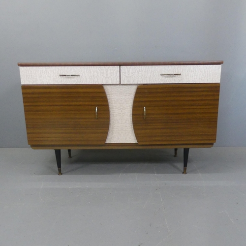 2064 - A mid-century melamine sideboard, with two drawers and cupboards under. Width 125cm, height 76cm, de... 