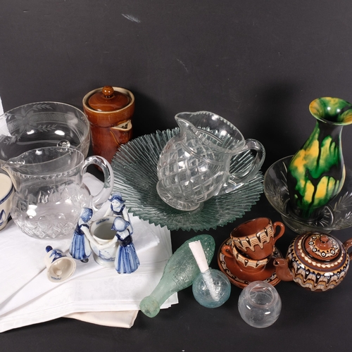 412 - Various decorative china and glassware, and a tablecloth