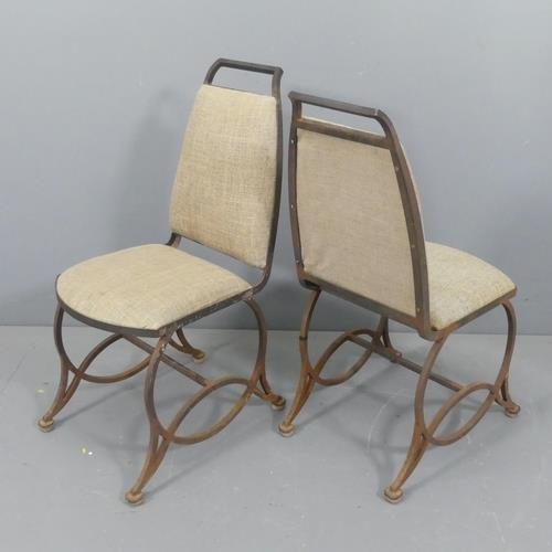 2246 - A set of six 1930s wrought iron chairs with unusual Art Deco design base, later upholstery.