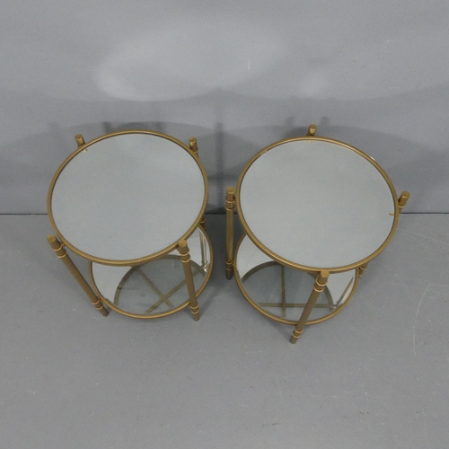 2294 - A pair of modern Hollywood regency style faux bamboo design circular and mirrored top 2-tier occasio... 