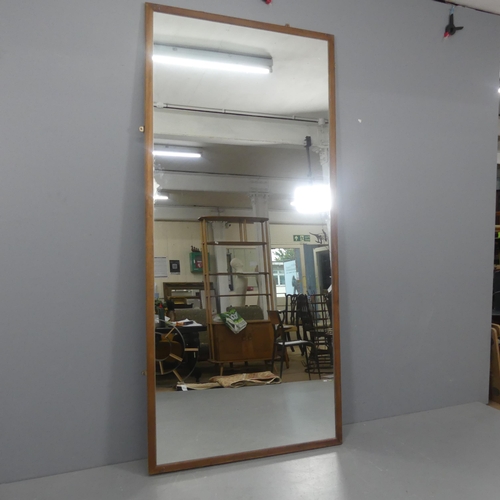 2303 - A large teak framed rectangular mirror. As photographed, width 107cm, height 232cm.