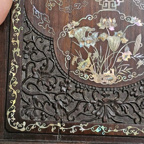 22 - Pair of highly detailed 19th century Chinese rosewood panels, intricate inlaid mother-of-pearl decor... 