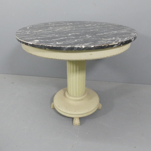 2507 - A French painted pine and faux-marble topped Gueridon circular table, diameter 85cm, height 73cm, an... 