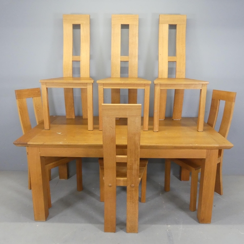 2522 - A modern light oak rectangular dining table, length 180cm, height 78cm, width 100cm, and a set of si... 