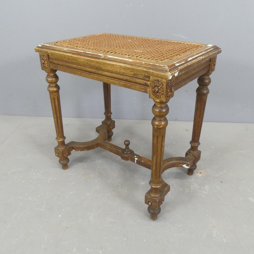 2534 - A continental cane seated and gilt painted stool. width 50cm, height 50cm, depth 34cm.