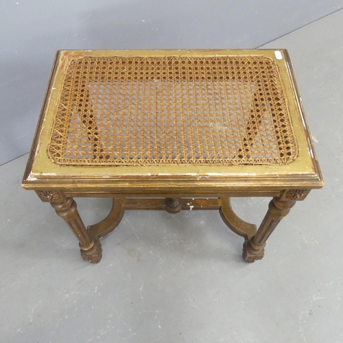 2534 - A continental cane seated and gilt painted stool. width 50cm, height 50cm, depth 34cm.