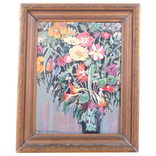 299 - R (Reno?) Thompson, an oil on board, still life study flowers in vase, signed bottom left-hand corne... 