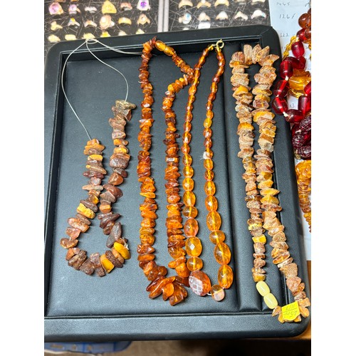 1445 - A quantity of amber, cherry amber and Bakelite bead necklaces