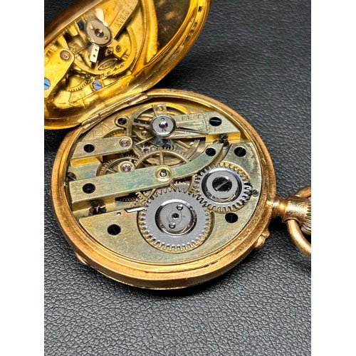 1041 - An Antique 18ct gold open-face keyless fob watch, white enamel dial with black Roman numeral hour ma... 