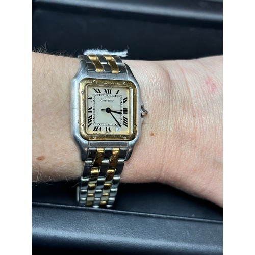 1006 - CARTIER - a Vintage bi-metal Panthere quartz calendar watch, ref. 183949, circa 1987, silvered dial ... 