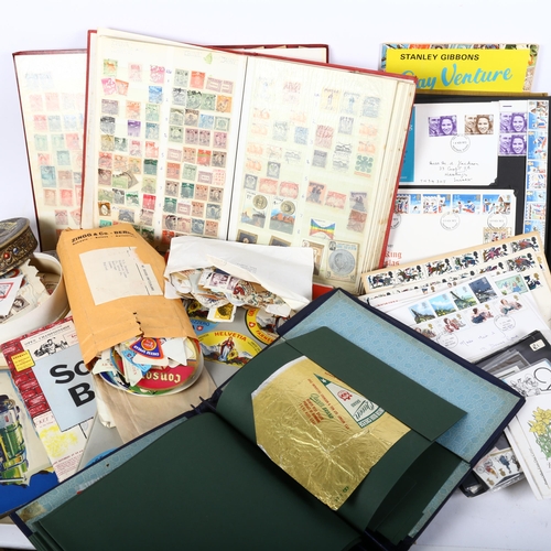 107 - A large collection of various stamps, First Day Covers, and a folder of Vintage cheese labels