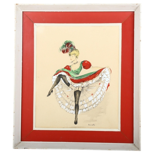 113 - Janicotte, study of Parisian Can-Can dancer, watercolour, signed, 27cm x 32cm