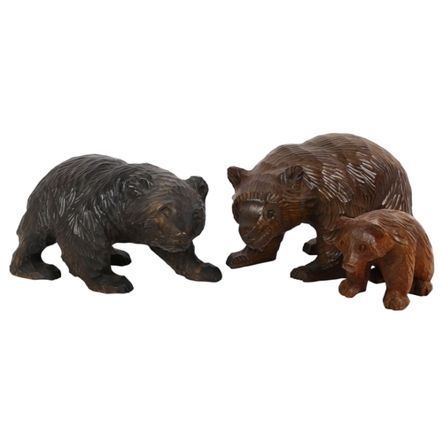 124 - 3 Black Forest carved bears, largest width 21cm