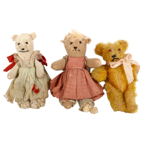 125 - 2 Vintage miniature dressed bears, and a miniature Golden Plush bear, possibly Schuco (3)