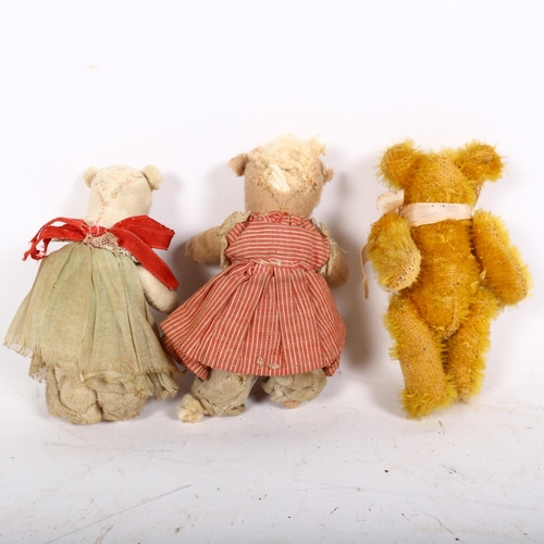 125 - 2 Vintage miniature dressed bears, and a miniature Golden Plush bear, possibly Schuco (3)