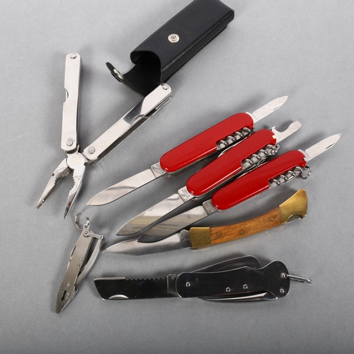 131 - A group of various penknives, including 3 Swiss Army models, multi-tool, etc (7)