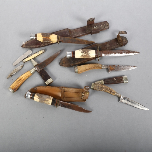 135 - A group of horn-handled hunting knives, penknives, etc (9)