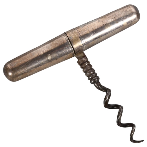 148 - An early 20th century silver-cased travelling corkscrew