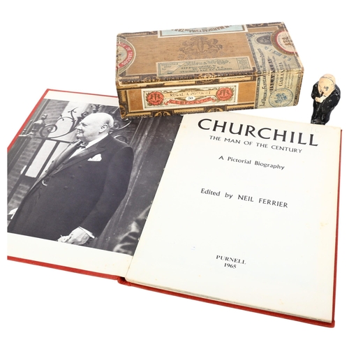 150 - A Vintage painted metal figure of Sir Winston Churchill, a Habana cigarette box, and Churchill The M... 