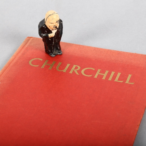 150 - A Vintage painted metal figure of Sir Winston Churchill, a Habana cigarette box, and Churchill The M... 