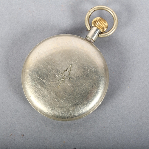 163 - A military chrome-cased top-wind pocket watch, with secondary dial, 30-hour non-luminous Mark V, wit... 