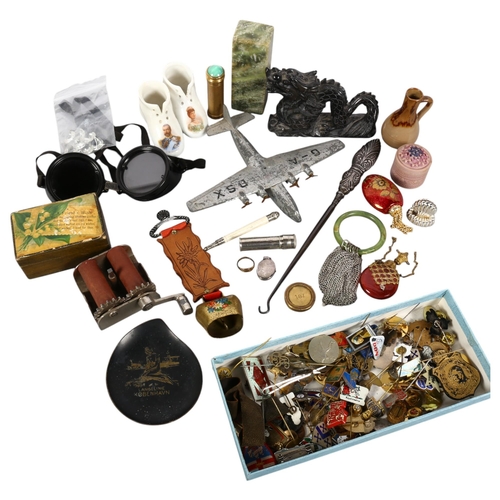 171 - A collection of various items, including a pair of Wellsworth welder goggles, a Dinky Toys ensign gl... 