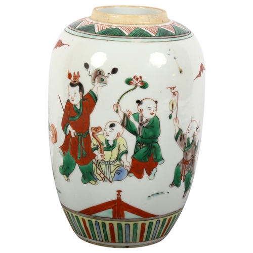 181 - A Chinese famille vert porcelain vase, with enamelled figure decoration (no lid), H19cm