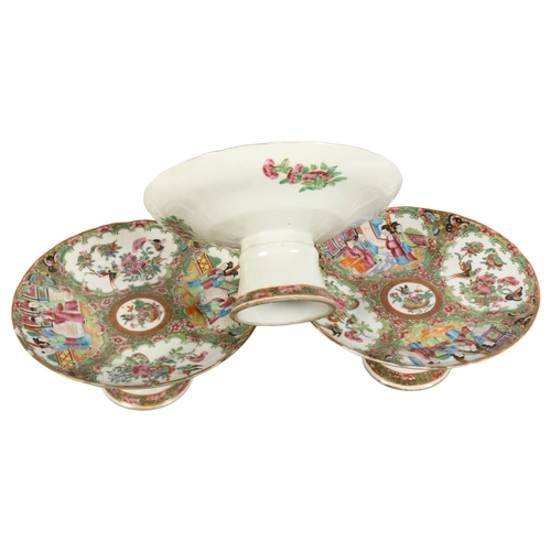 183 - A set of 3 Antique Chinese famille rose Canton comports, with enamelled and gilded decoration, diame... 