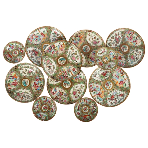 185 - A group of Chinese famille rose Canton plates and dishes, of varying sizes and enamelled decoration