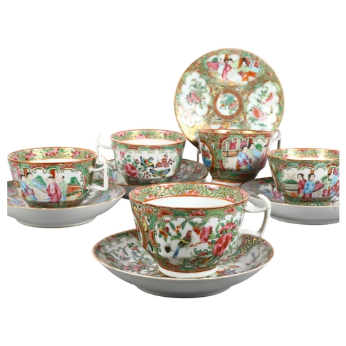 186 - A set of 5 Chinese famille rose Canton cups and saucers