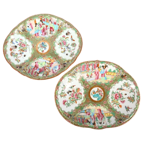 188 - 2 similar Chinese famille rose Canton dishes of shaped form with enamelled decoration, diameter 28cm