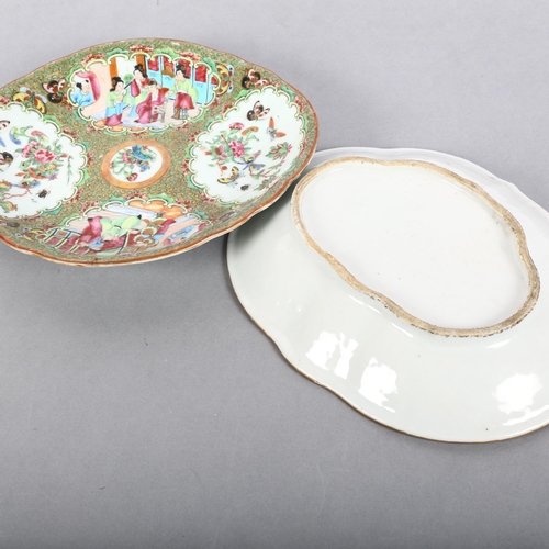 188 - 2 similar Chinese famille rose Canton dishes of shaped form with enamelled decoration, diameter 28cm