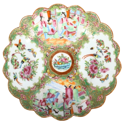 189 - A Chinese famille rose Canton dish of shaped form and enamelled decoration, diameter 26cm