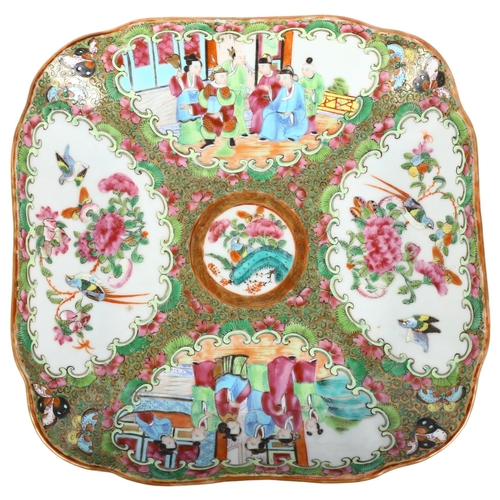 190 - A Chinese Canton famille rose rectangular serving dish, enamelled decoration, diameter 23cm