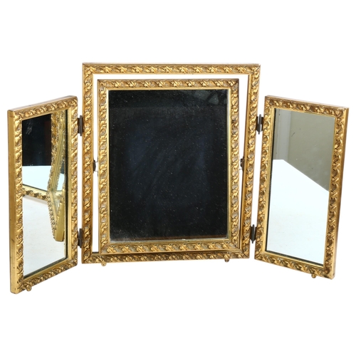 197 - A carved giltwood 3-fold dressing table mirror, H51cm