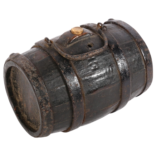 206 - A 19th century coopered barrel with iron carrying handle, W20cm