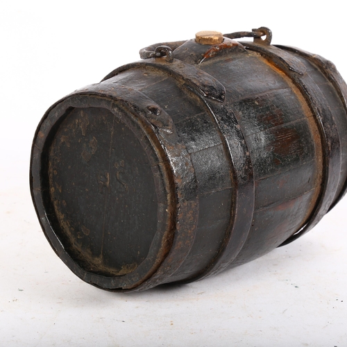 206 - A 19th century coopered barrel with iron carrying handle, W20cm