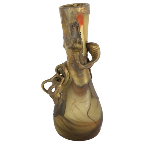 208 - Dan Barchella, an Art Nouveau design swirl glass vase with applied decoration, H37cm