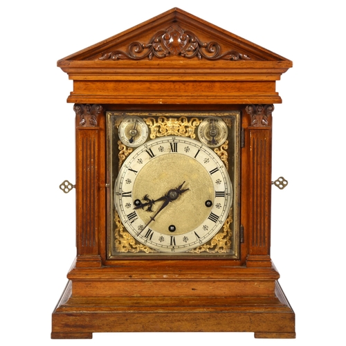 25 - A 19th century architectural oak-cased mantel clock, by Winterhalber & Hofmeier, 8-day striking and ... 