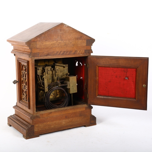 25 - A 19th century architectural oak-cased mantel clock, by Winterhalber & Hofmeier, 8-day striking and ... 