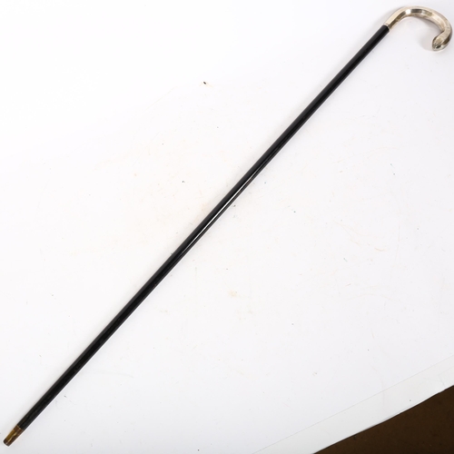 26 - An Edward VII ebonised walking cane with silver handle, hallmarks for Birmingham 1909, L90cm