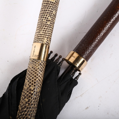 27 - A 1950's Brigg of London umbrella with snakeskin handle and 9 carat gold hallmarked collar, fabric p... 