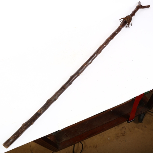 28 - A large Vintage sword stick, encased in a Blackthorn walking staff with woven leather collar, overal... 