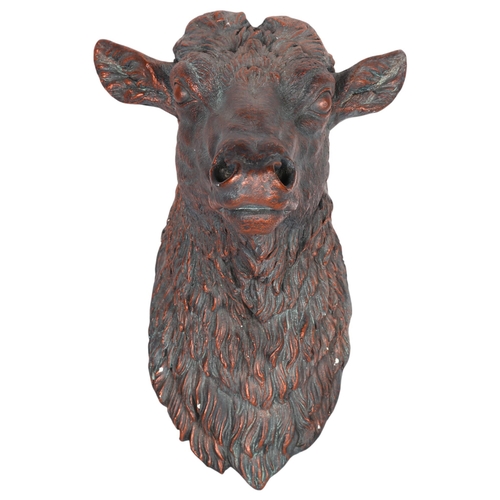 284 - A modern composite sculpture of a cow, shoulder and head mount, unsigned, missing horns, H42cm, from... 